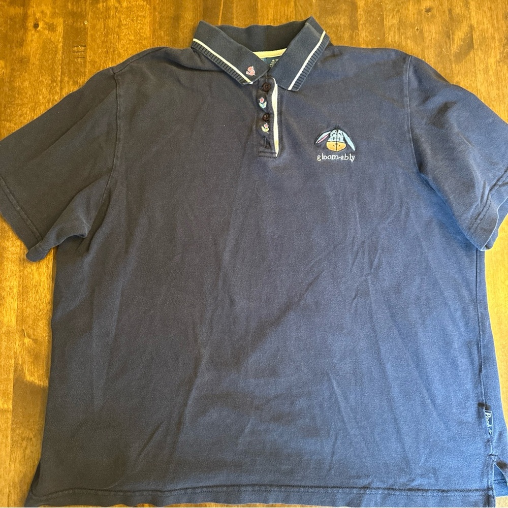 VTG Disney Pooh Womens Navy Blue Polo 18/20 Embroidered Eeyore‎ Gloom-ably
